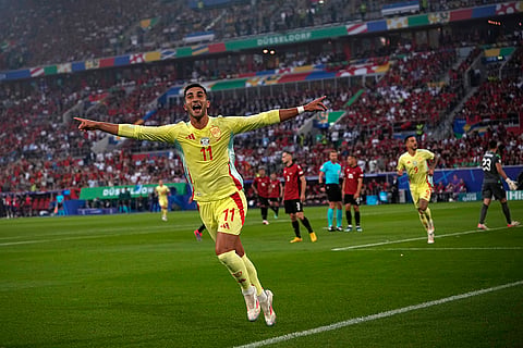Spain's Ferran Torres celebrates after scoring a goal